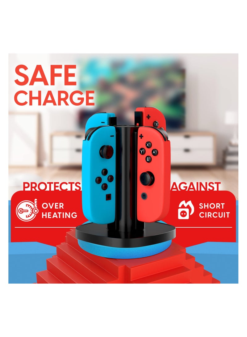 4-Remote Docking Charging Station, Charging Stand Compatible with Nintendo Switch / Switch OLED, Charger Dock for Nintendo Switch Gaming Controllers, USB Compatible w/ Switch OLED (Black)