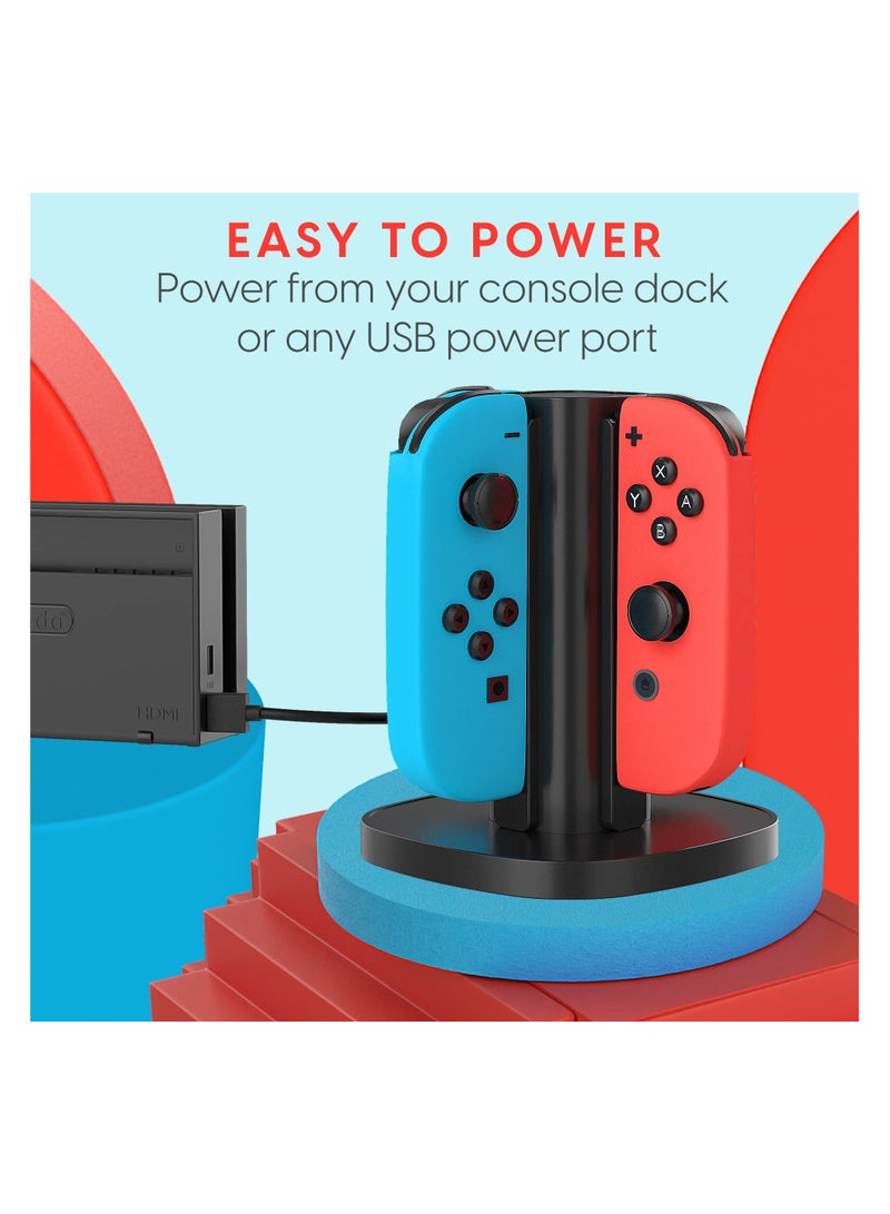 4-Remote Docking Charging Station, Charging Stand Compatible with Nintendo Switch / Switch OLED, Charger Dock for Nintendo Switch Gaming Controllers, USB Compatible w/ Switch OLED (Black)