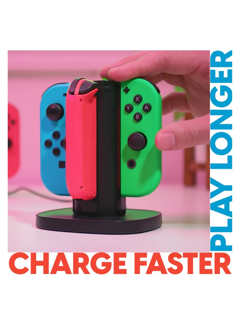 4-Remote Docking Charging Station, Charging Stand Compatible with Nintendo Switch / Switch OLED, Charger Dock for Nintendo Switch Gaming Controllers, USB Compatible w/ Switch OLED (Black)