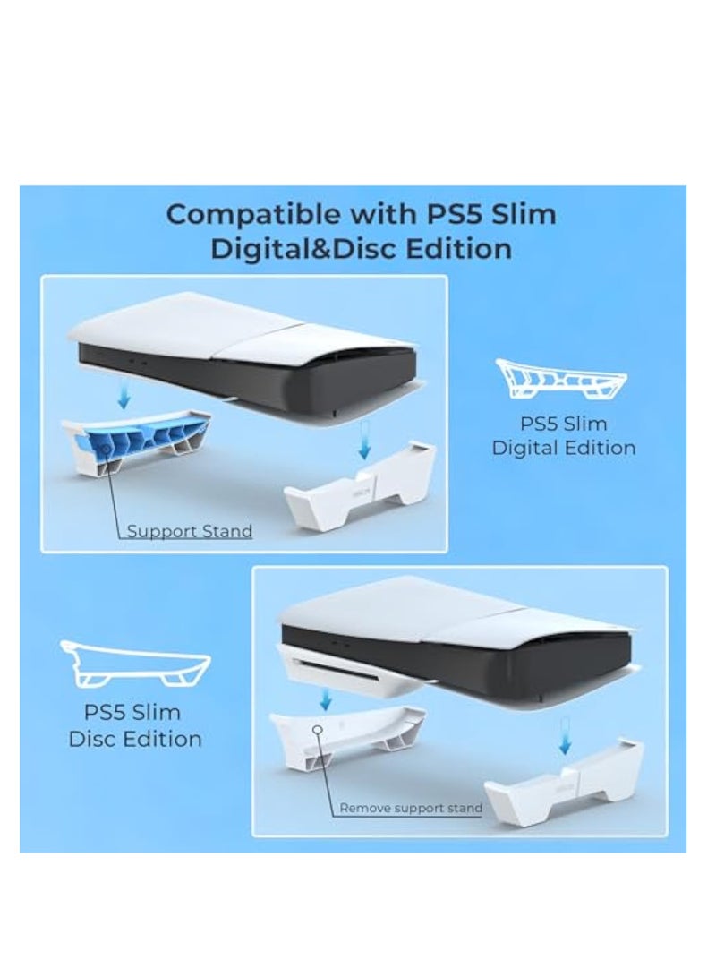 Horizontal Stand, for PS5 Slim Console, ase Stand Horizontal Accessories Compatible with PS5 Slim Disc & Digital Edition, Base Stand for PS5 Accessories, White