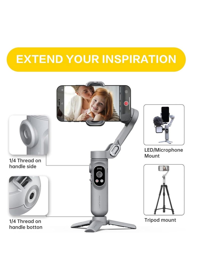 Gimbal Stabilizer Handheld Foldable 3-Axis Gimble for iPhone 15 14 13 Pro Max & Android Phone Stabilizer for Video Recording