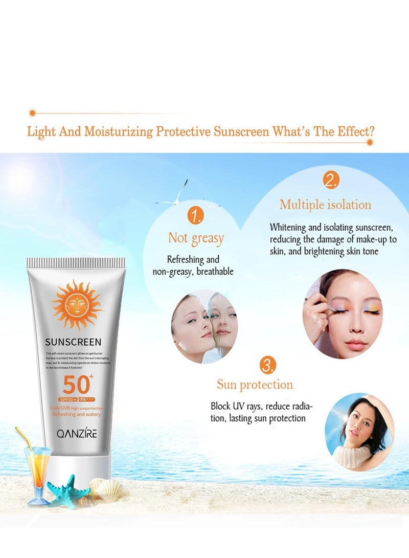 50+ Sun Cream Sunscreen Moisturizing Sunblock Uv Radiation Protection Lotion For Skin Care Of Face and Body, Non Greasy Quick Absorption-Protection from Damage 50g