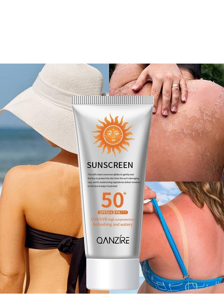 50+ Sun Cream Sunscreen Moisturizing Sunblock Uv Radiation Protection Lotion For Skin Care Of Face and Body, Non Greasy Quick Absorption-Protection from Damage 50g