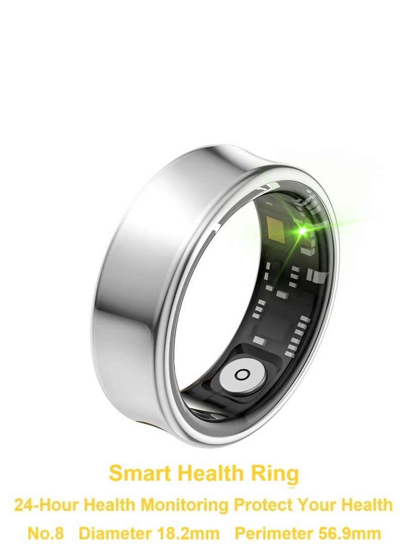 Smart Health Ring for Heart Rate Blood Oxygen Sleep Monitoring all Weather Motion Calculation 24-hour Health Monitoring Protect Your Health Bright Silver No.18