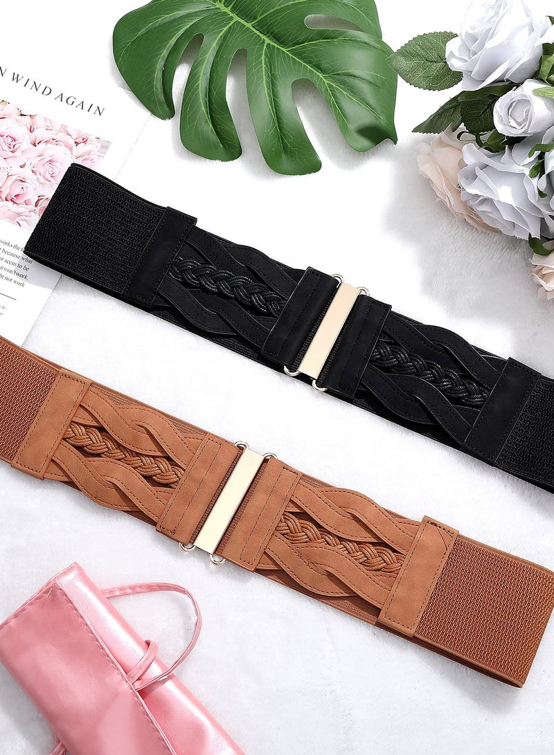 Retro Wide Elastic Waist Belt Set for Women 2 Pieces Stretchy Cinch Design for Comfort Fit