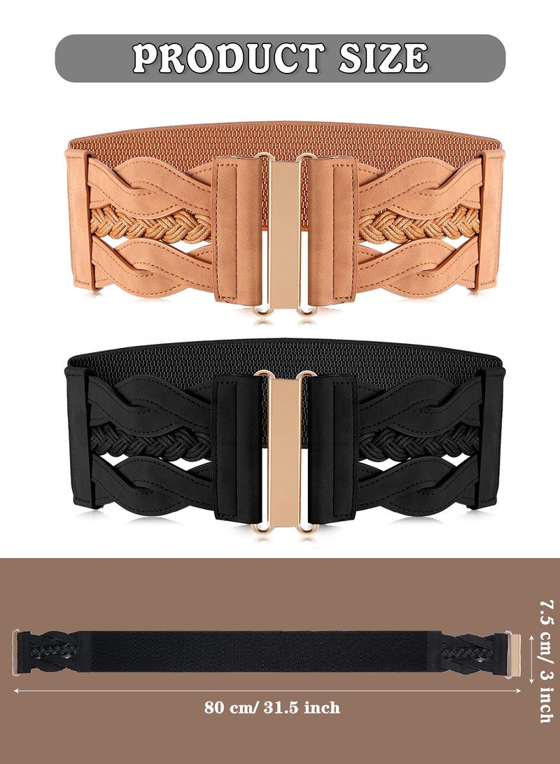 Retro Wide Elastic Waist Belt Set for Women 2 Pieces Stretchy Cinch Design for Comfort Fit