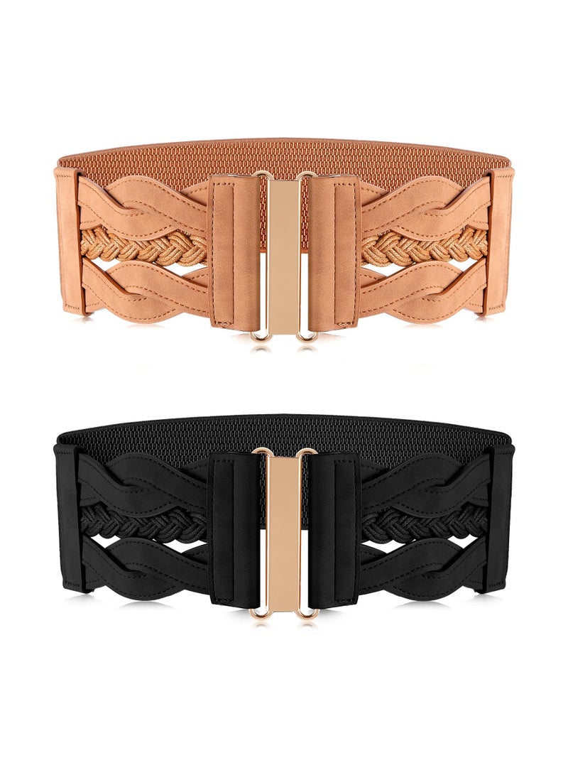 Retro Wide Elastic Waist Belt Set for Women 2 Pieces Stretchy Cinch Design for Comfort Fit