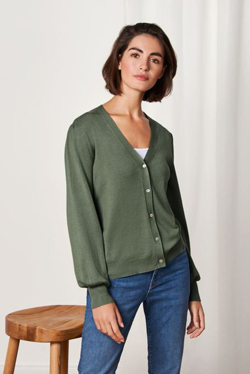 Women V-Neck Knitted Cardigan, Olive