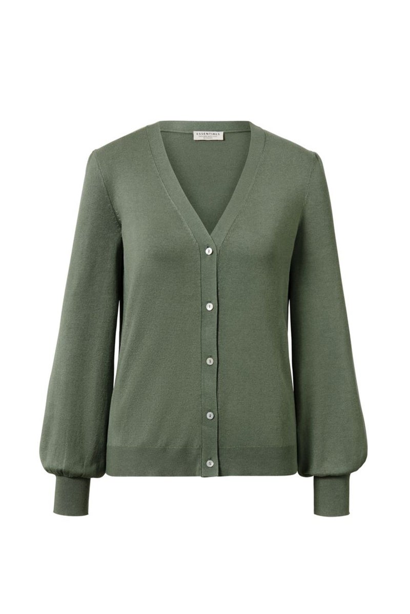 Women V-Neck Knitted Cardigan, Olive