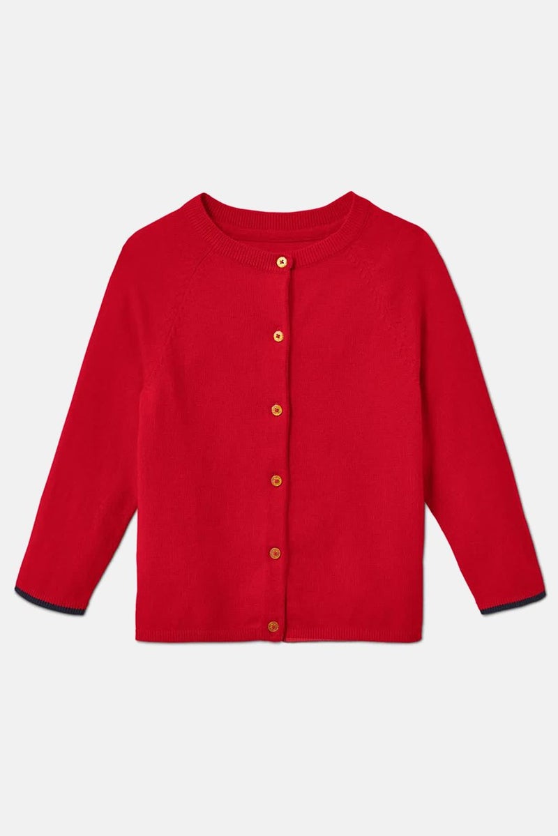 Kids Girl Round Neck Long Sleeve Plain Sweater, Red