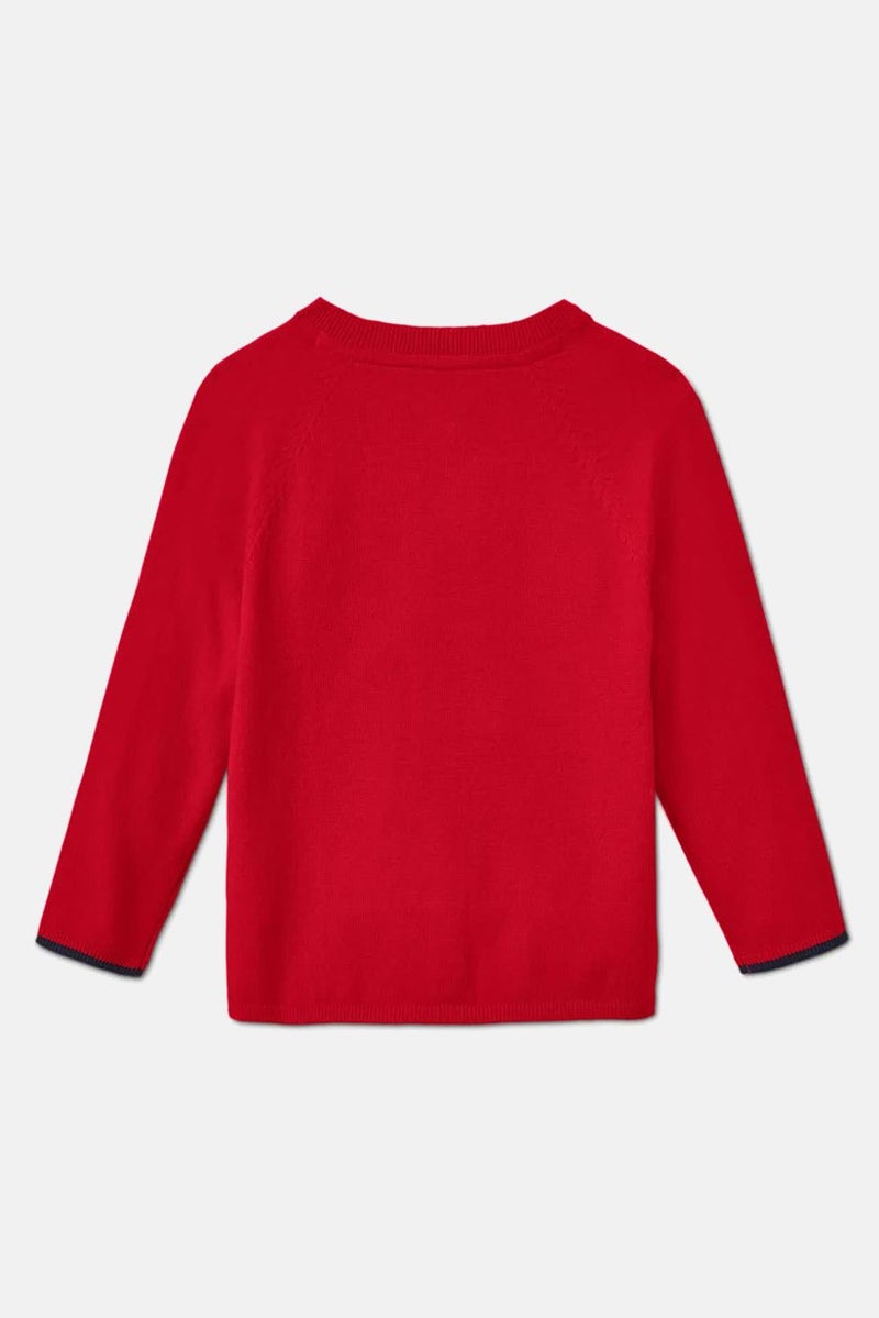 Kids Girl Round Neck Long Sleeve Plain Sweater, Red