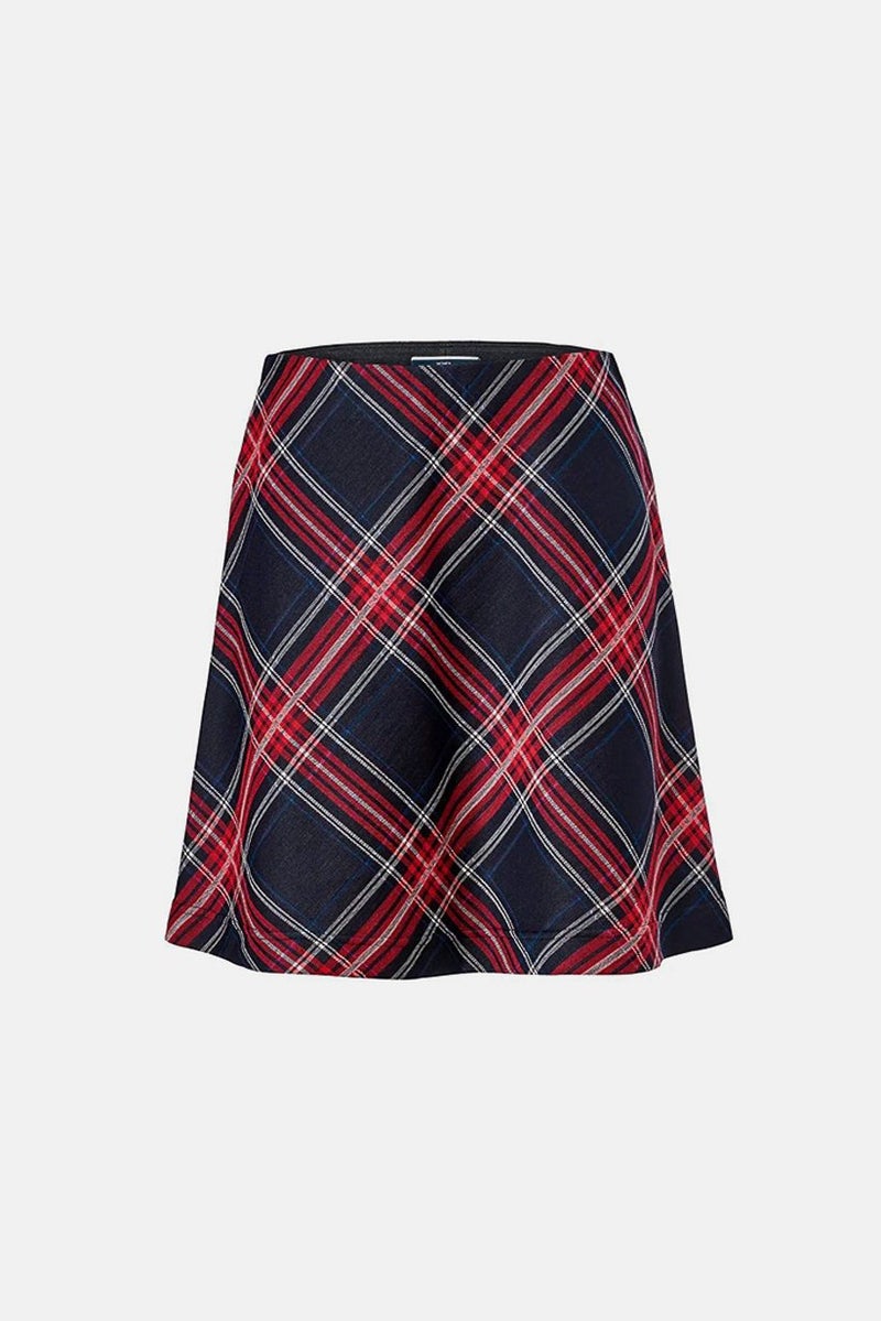 Women Pull On Plaid Mini Skirts, Red Combo