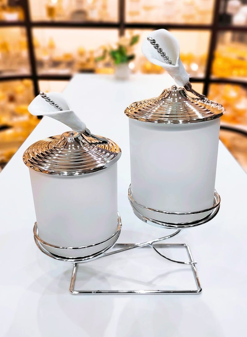 2Piece Glass Candy Jar with Metal Stand and Lid