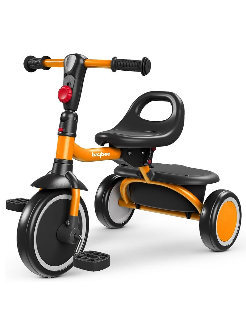 Baybee Foldable 2 in 1 Tricycle for Kids Baby Smart Plug & Play Kids Tricycle Cycle with Rear Storage Basket & Bell 3 Wheels Tricycle Bicycle Baby Tricycle Cycle for Kids 2 to 5 Years Boy Girl Orange