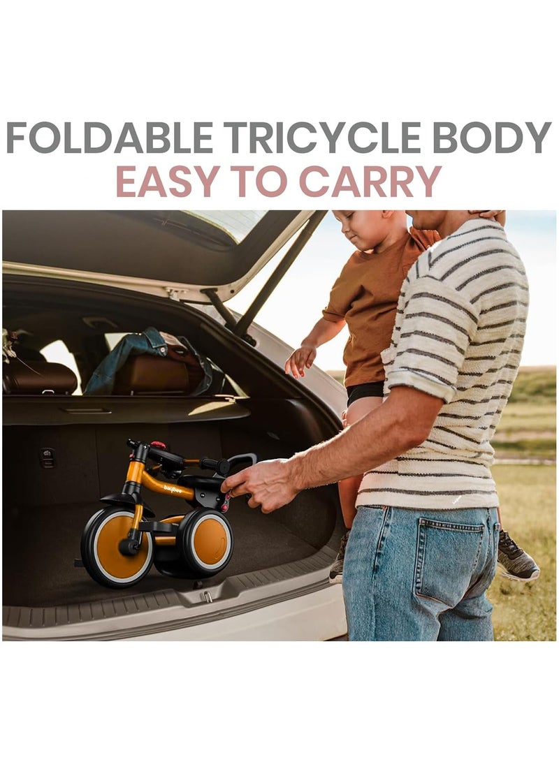 Baybee Foldable 2 in 1 Tricycle for Kids Baby Smart Plug & Play Kids Tricycle Cycle with Rear Storage Basket & Bell 3 Wheels Tricycle Bicycle Baby Tricycle Cycle for Kids 2 to 5 Years Boy Girl Orange