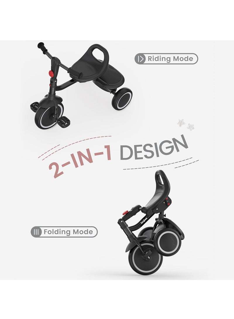 Baybee Foldable 2 in 1 Tricycle for Kids Baby Smart Plug & Play Kids Tricycle Cycle with Rear Storage Basket & Bell 3 Wheels Tricycle Bicycle Baby Tricycle Cycle for Kids 2 to 5 Years Boy Girl Black