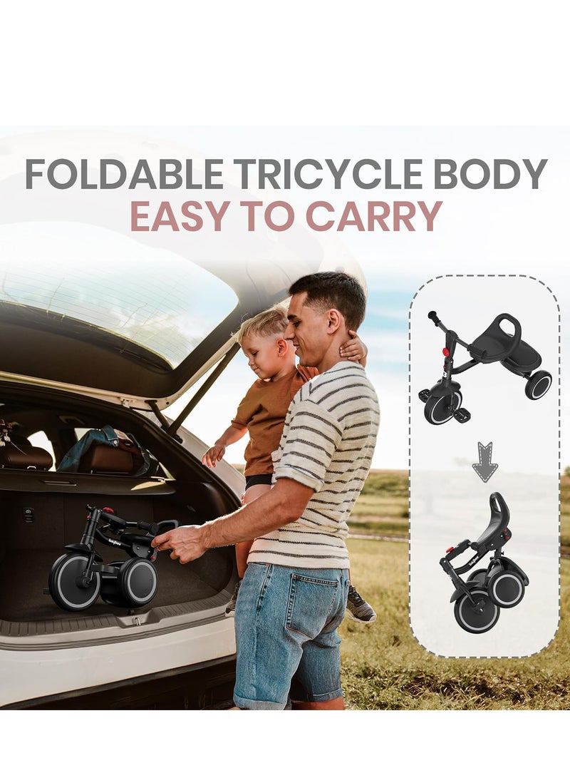 Baybee Foldable 2 in 1 Tricycle for Kids Baby Smart Plug & Play Kids Tricycle Cycle with Rear Storage Basket & Bell 3 Wheels Tricycle Bicycle Baby Tricycle Cycle for Kids 2 to 5 Years Boy Girl Black