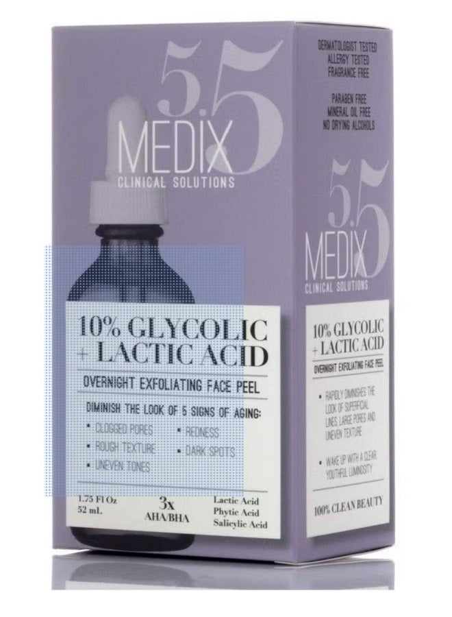 Medix 10% Glycolic Acid Face Peel Exfoliating Serum W/ Lactic Acid + Salicylic Acid : Gentle Skin Care Exfoliate Facial Peel Treatment Targets Fine Lines Wrinkles Large Pores Age Spots :175 FL Oz