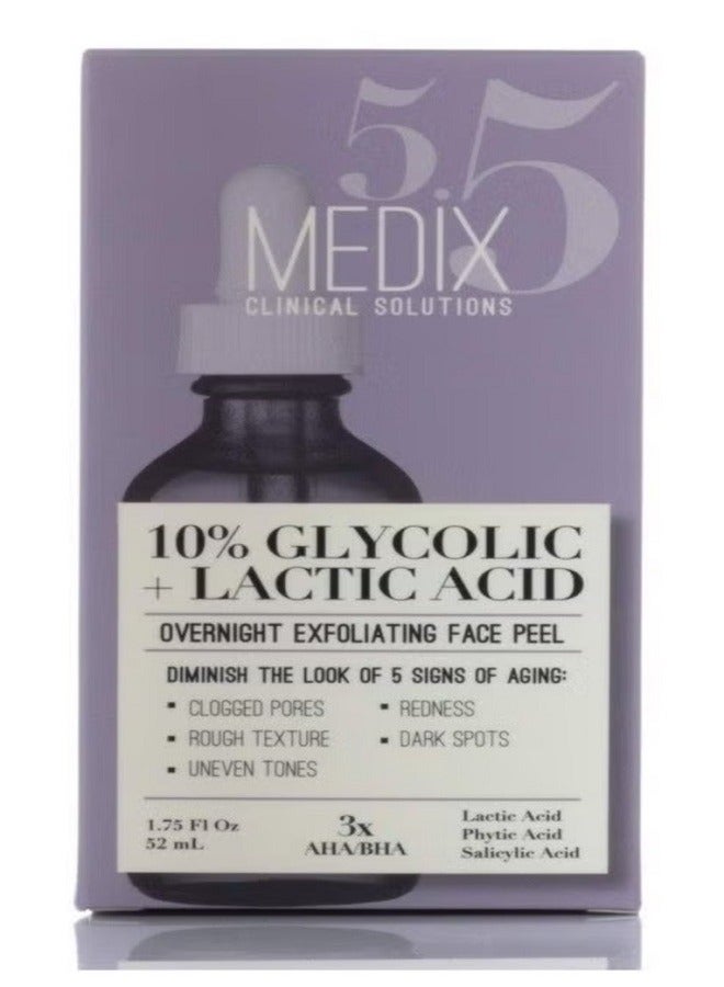 Medix 10% Glycolic Acid Face Peel Exfoliating Serum W/ Lactic Acid + Salicylic Acid : Gentle Skin Care Exfoliate Facial Peel Treatment Targets Fine Lines Wrinkles Large Pores Age Spots :175 FL Oz