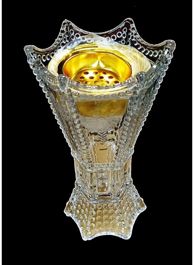 Alsaqer Luxury Crystal Arabic Incense Burner Bakhoor Burner Madkhan Metal With Glass Holder Multicolours