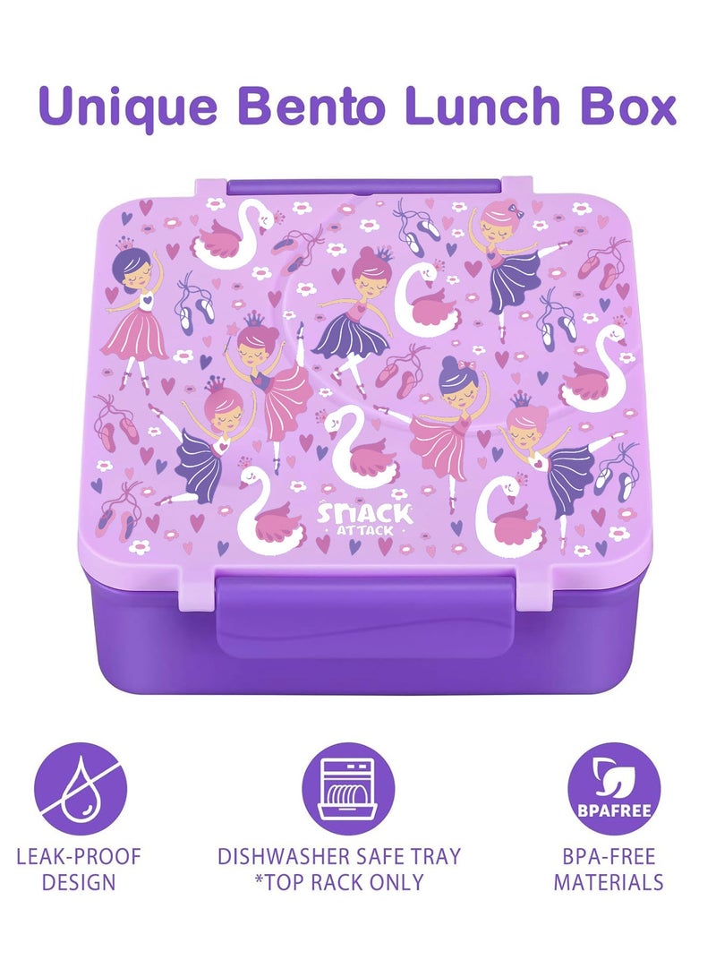 Snack Attack Bento Lunch Box for Kids school with 9.7oz Soup thermos, Leak-proof Lunch Containers with 5 Compartment, thermos Food Jar, Food Containers for School Purple color