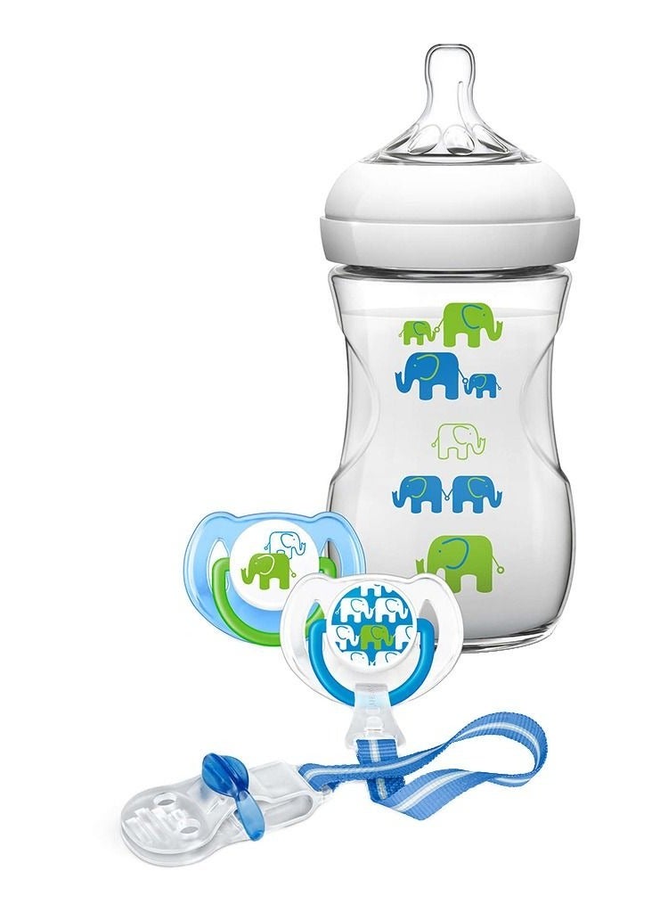 Philips Avent Natural Feeding Bottle Green Elephant Design Gift Set Scd627/01