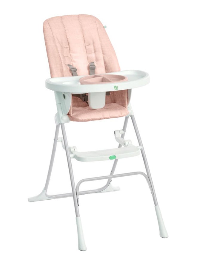 Sun Valley Compact Folding High Chair With Food-Grade Safe Plate, Safety Harness, 6 Months And Up, Pink