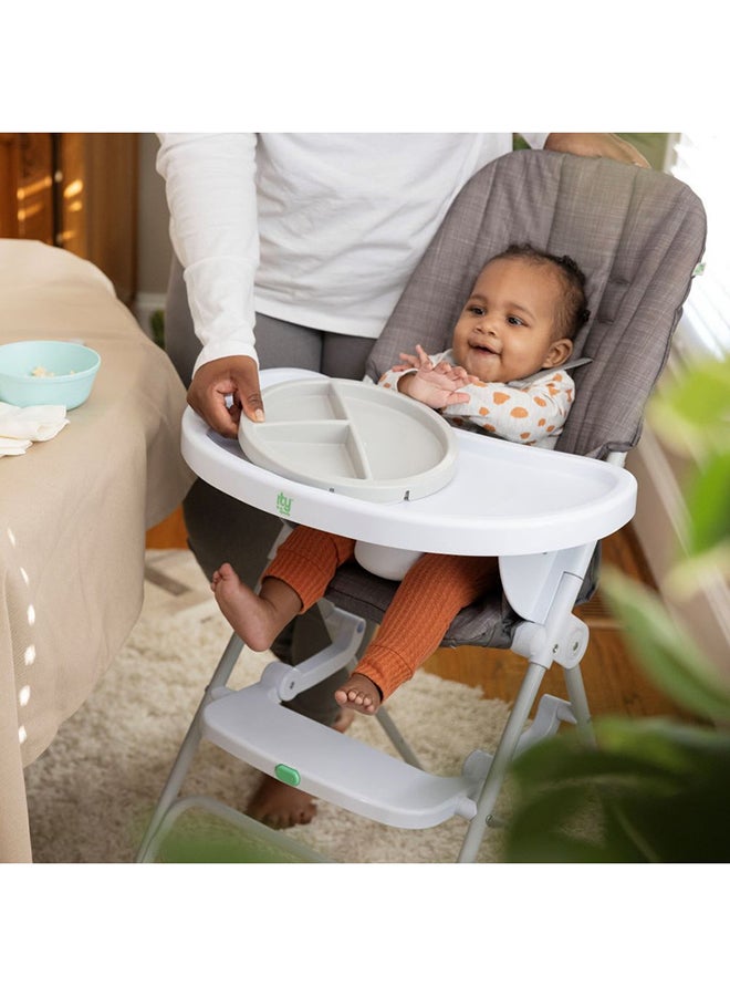 Sun Valley Compact Folding High Chair With Food-Grade Safe Plate, Safety Harness, Ages 6 Months And Up, Grey