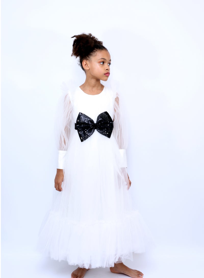 Malwina White party dress with black bow