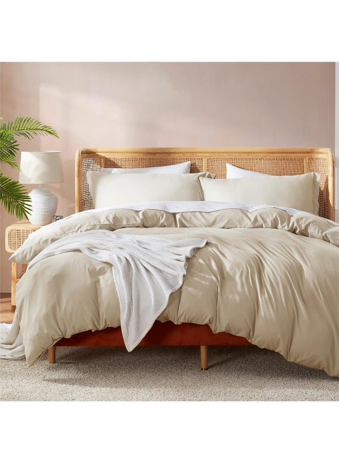 Nestl  Beige Cream Duvet Cover King Size - Soft Double Brushed King Duvet Cover Set, 3 Piece, With Button Closure, 1 Duvet Cover 104X90 Inches And 3 Pillow Shams