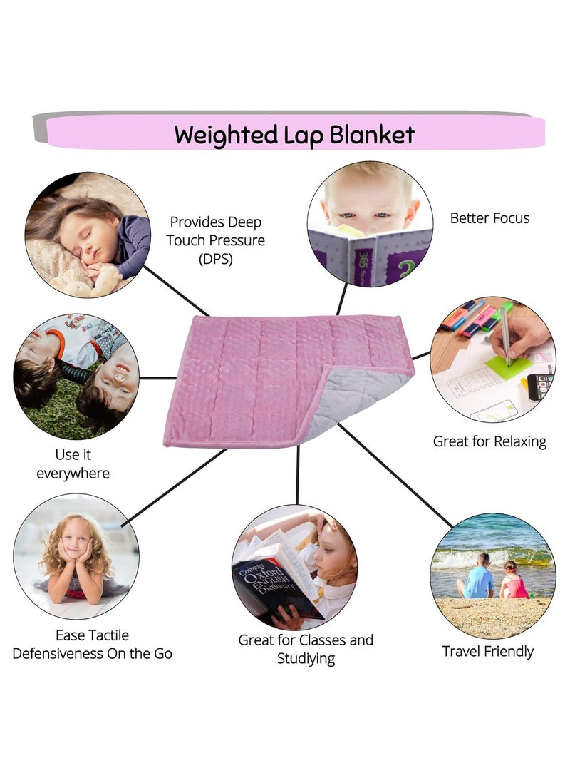 Weighted Lap Blanket for Kids 3Lbs Dotted Minky Weighted Lap Pad for Kids with Sensory Processing Issues Like Autism or ADHD 56x48cm Lilac/Grey