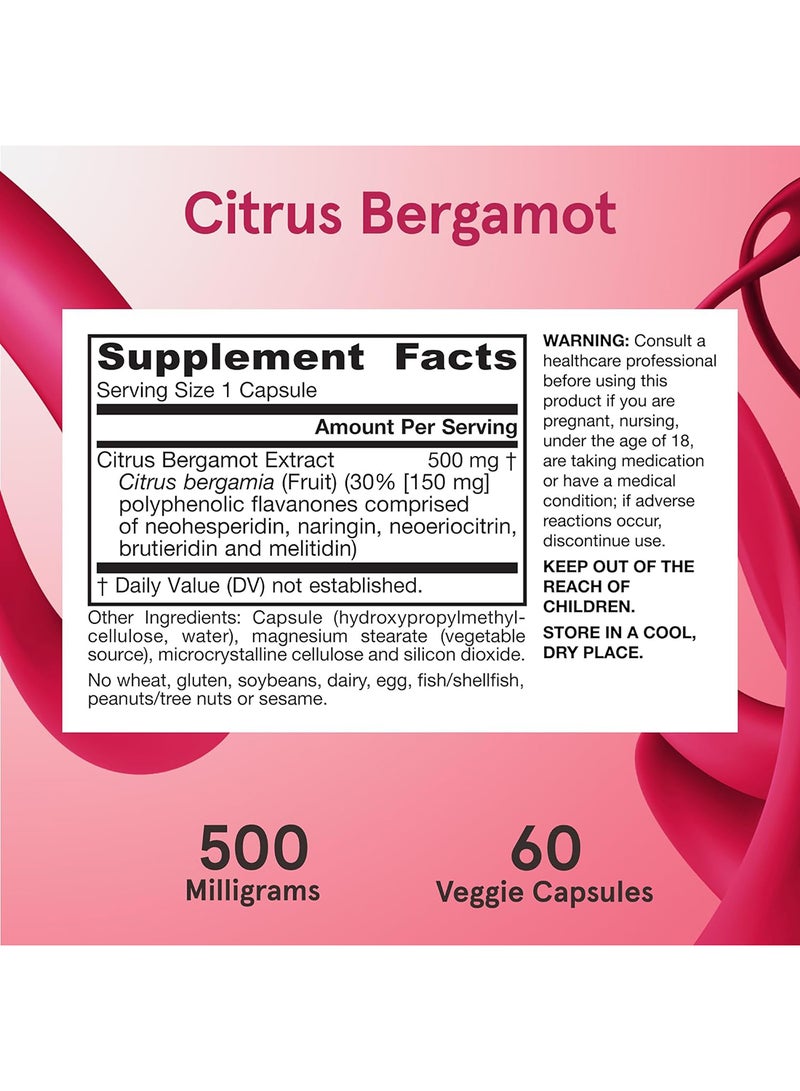 Citrus Bergamot 500 Mg Cardiovascular And Normal Metabolic Health Dietary Supplement 60 Servings - Packaging May Vary