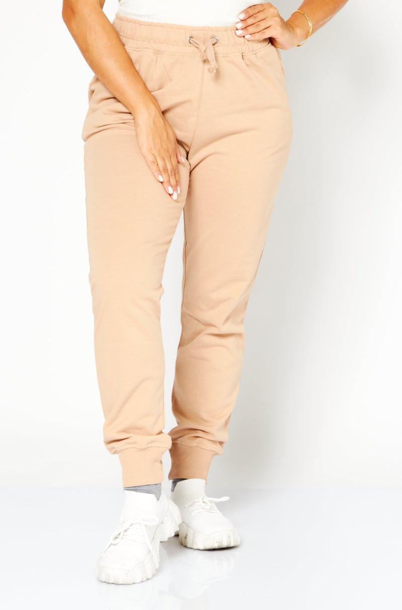 Women Regular Fit High Rise Drawstring Jogger Pants, Beige