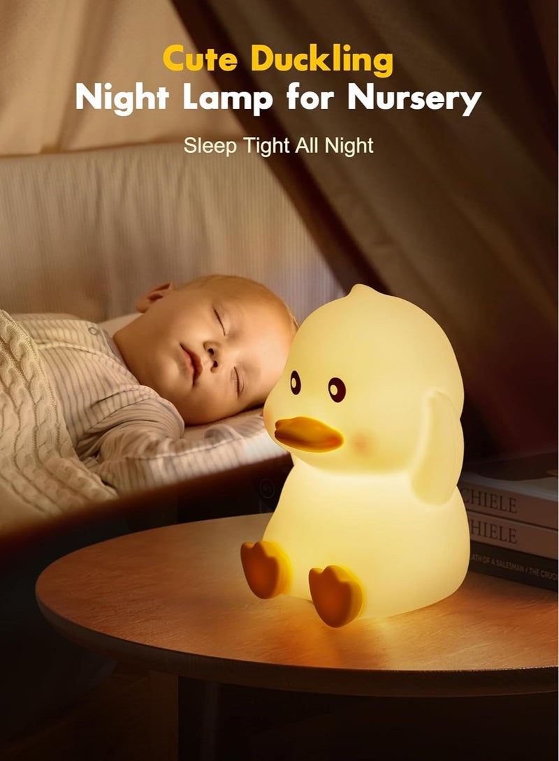 Duck Night Light for Kids, Cute Silicone Night Light, Dimmable Nursery Nightlight, with 2 Levels of Brightness, 7 Colors Rechargeable Bedside Touch Lamp, Squishy Duck Lamp, Portable Night Light