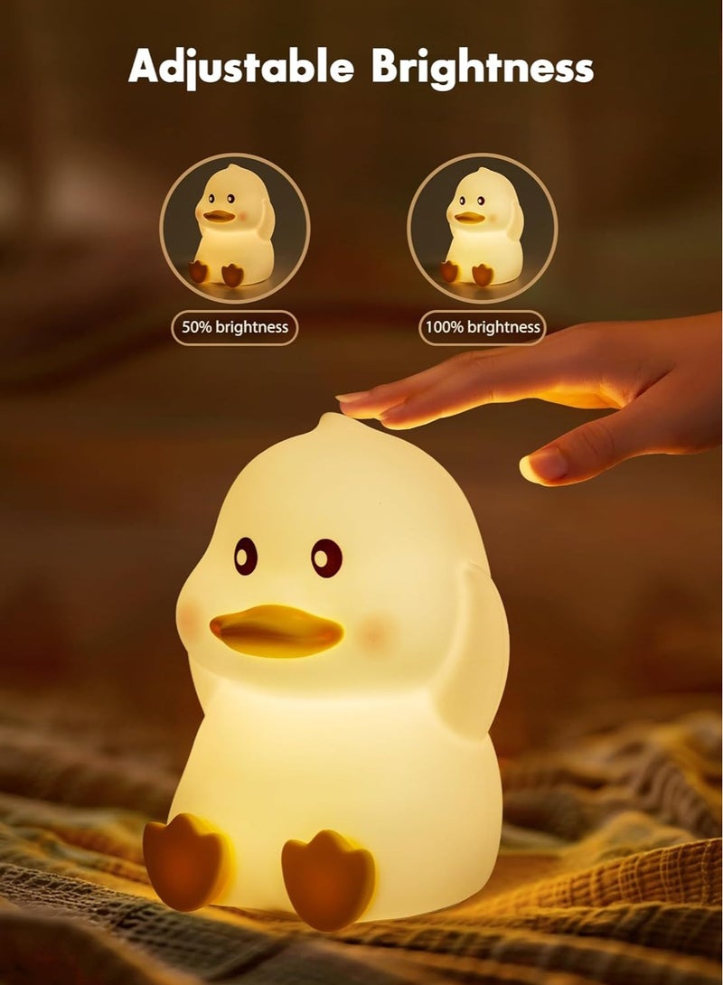 Duck Night Light for Kids, Cute Silicone Night Light, Dimmable Nursery Nightlight, with 2 Levels of Brightness, 7 Colors Rechargeable Bedside Touch Lamp, Squishy Duck Lamp, Portable Night Light