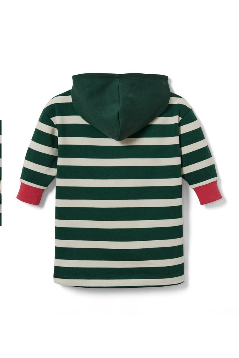 Kids Girl Hooded Long Sleeve Sweatshirt, Dark Green/White