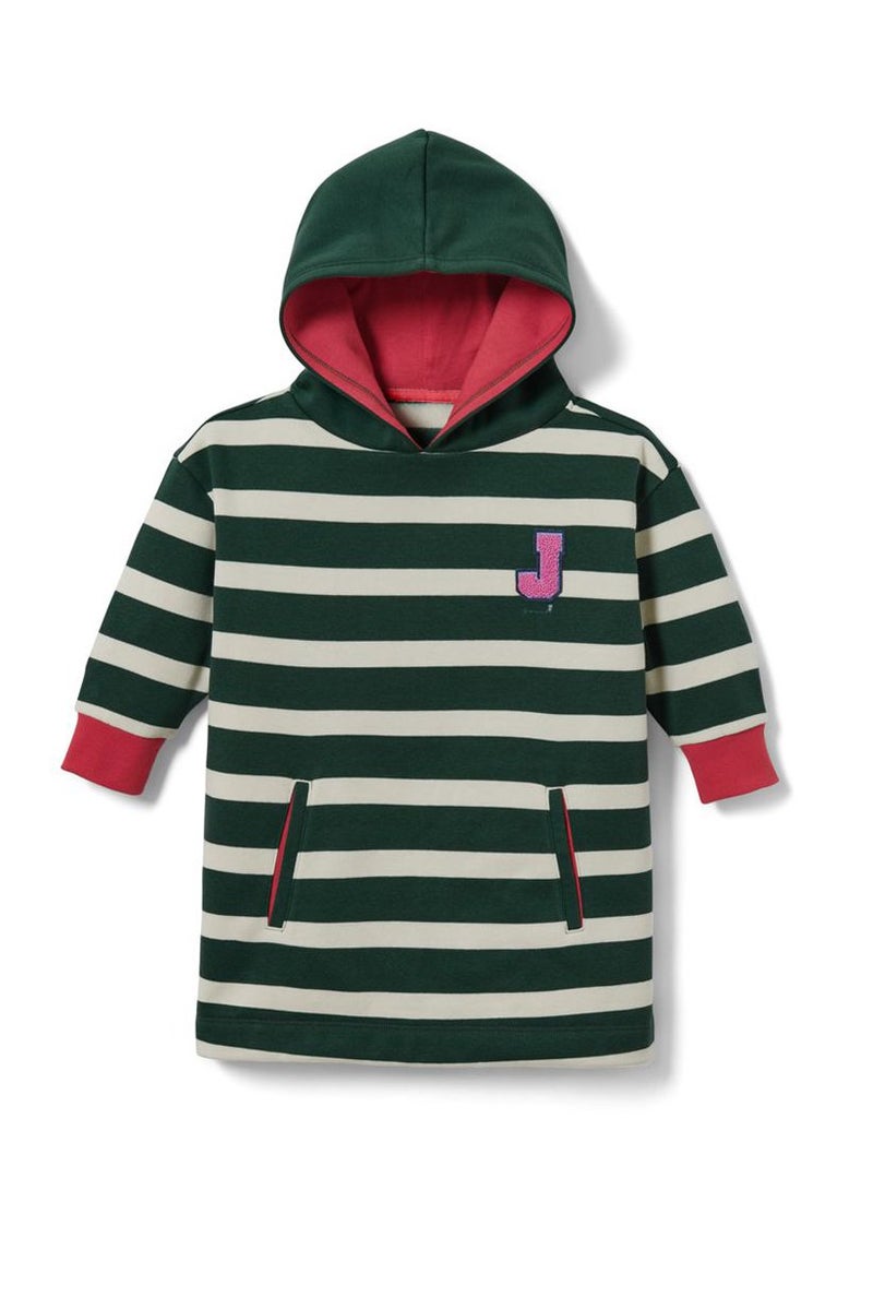 Kids Girl Hooded Long Sleeve Sweatshirt, Dark Green/White