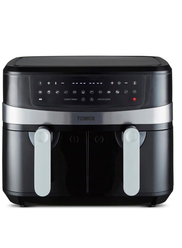 Tower T17088 Vortx 9L Dual Basket Air Fryer with Smart Finish, 2600W, Black