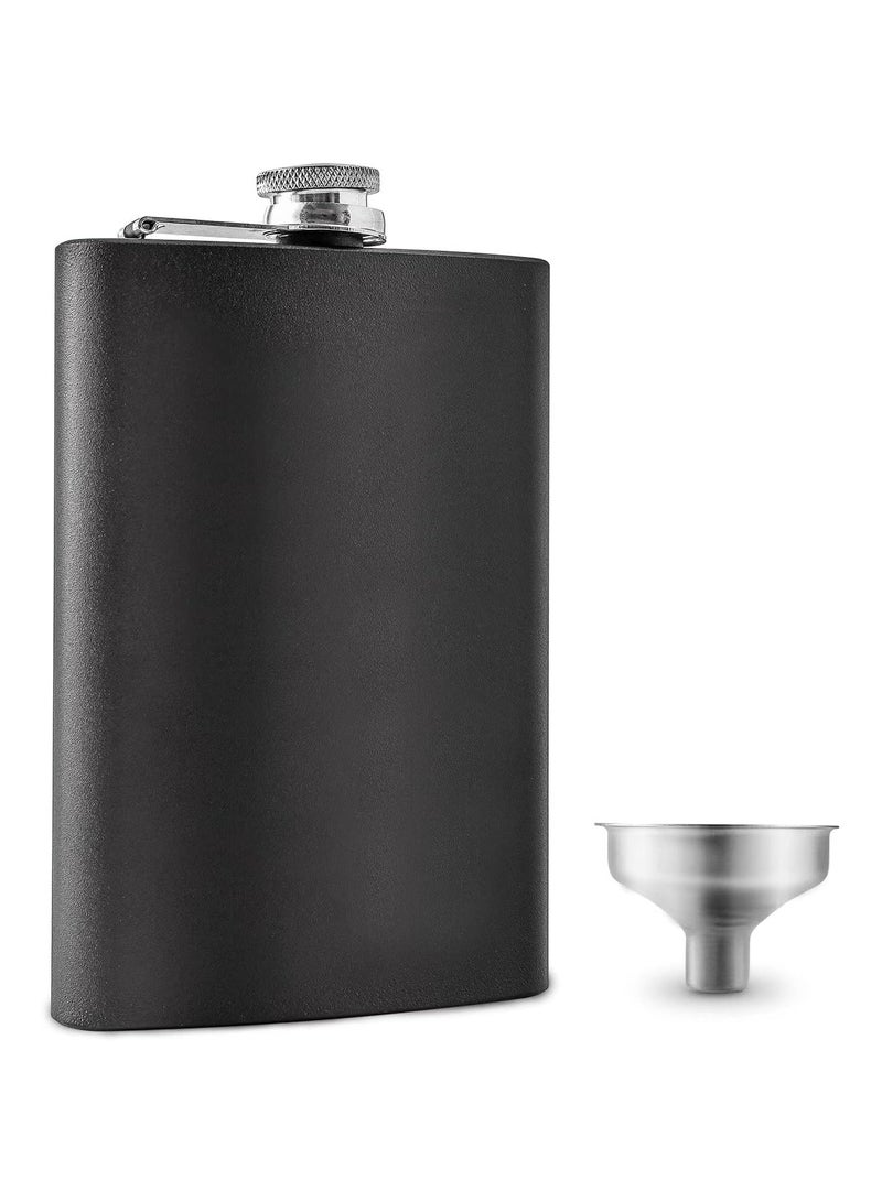 Matte Black Stainless Steel Hip Flask with Leakproof Funnel, 8 oz Drinking Flask for Camping, Perfect Gift for Weddings, Groomsmen, and Bridesmaids