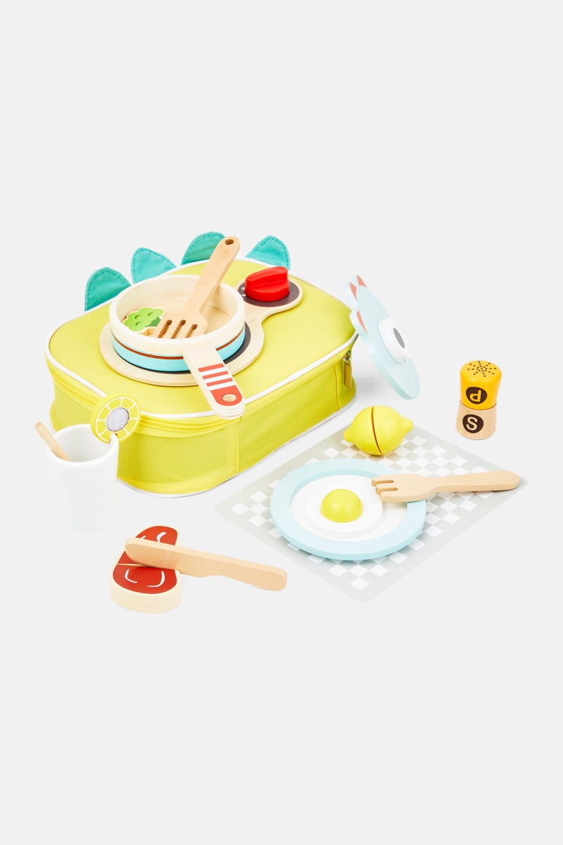 19 Pieces Wooden Portable Breakfast Set, Yellow Combo