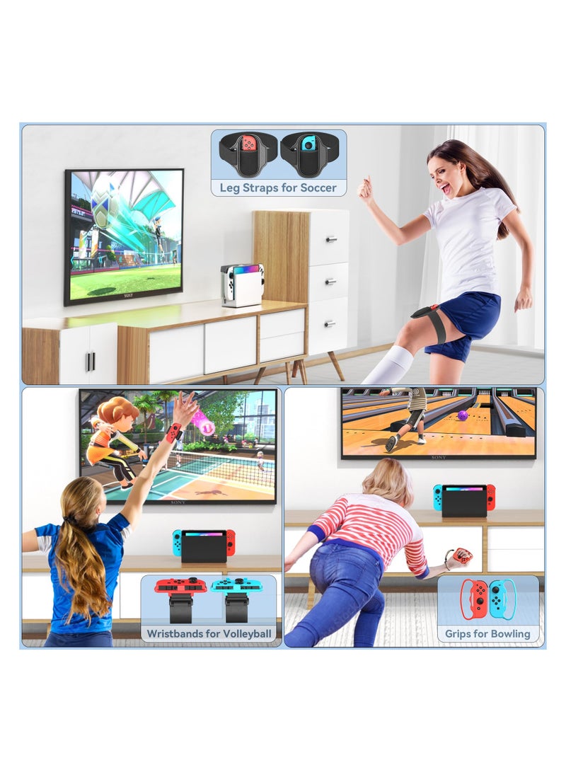 Switch Sports Accessories Bundle with Organizer Station Compatible with Nintendo Switch/ OLED Console, Joy-con, Storage and Organizer for Switch Sports Games, Family Sports Games Pack Accessories Kit