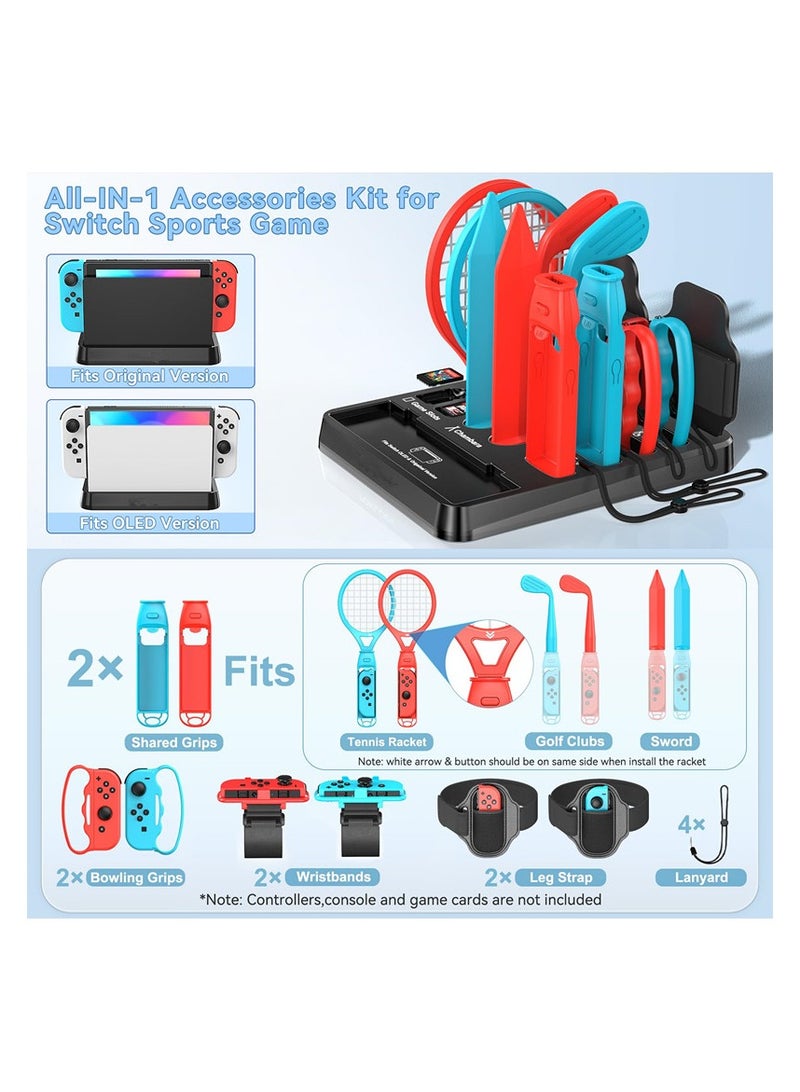 Switch Sports Accessories Bundle with Organizer Station Compatible with Nintendo Switch/ OLED Console, Joy-con, Storage and Organizer for Switch Sports Games, Family Sports Games Pack Accessories Kit