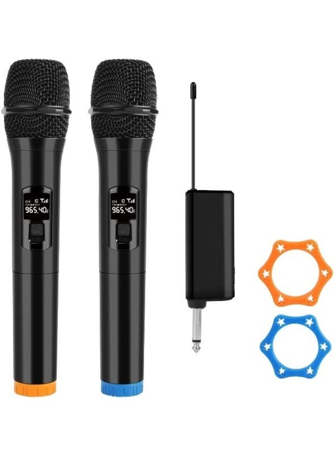 Dual Handheld Karaoke Mic Set with Rechargeable Receiver – Cordless System for PA, Speaker, Amplifier, Family Parties, Singing, Meetings – 160 ft Range