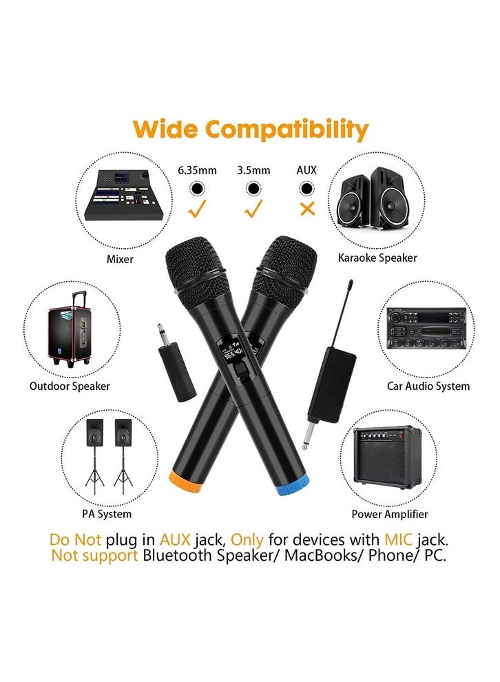 Dual Handheld Karaoke Mic Set with Rechargeable Receiver – Cordless System for PA, Speaker, Amplifier, Family Parties, Singing, Meetings – 160 ft Range