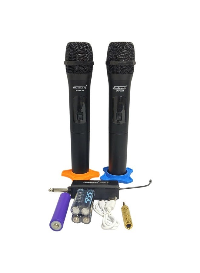 Dual Handheld Karaoke Mic Set with Rechargeable Receiver – Cordless System for PA, Speaker, Amplifier, Family Parties, Singing, Meetings – 160 ft Range