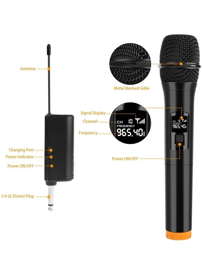 Dual Handheld Karaoke Mic Set with Rechargeable Receiver – Cordless System for PA, Speaker, Amplifier, Family Parties, Singing, Meetings – 160 ft Range