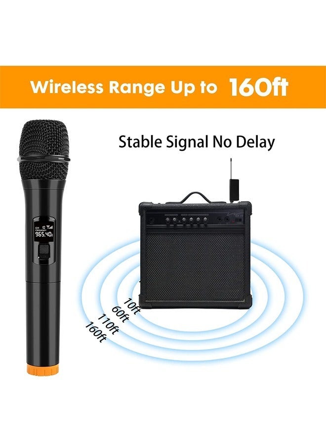 Dual Handheld Karaoke Mic Set with Rechargeable Receiver – Cordless System for PA, Speaker, Amplifier, Family Parties, Singing, Meetings – 160 ft Range