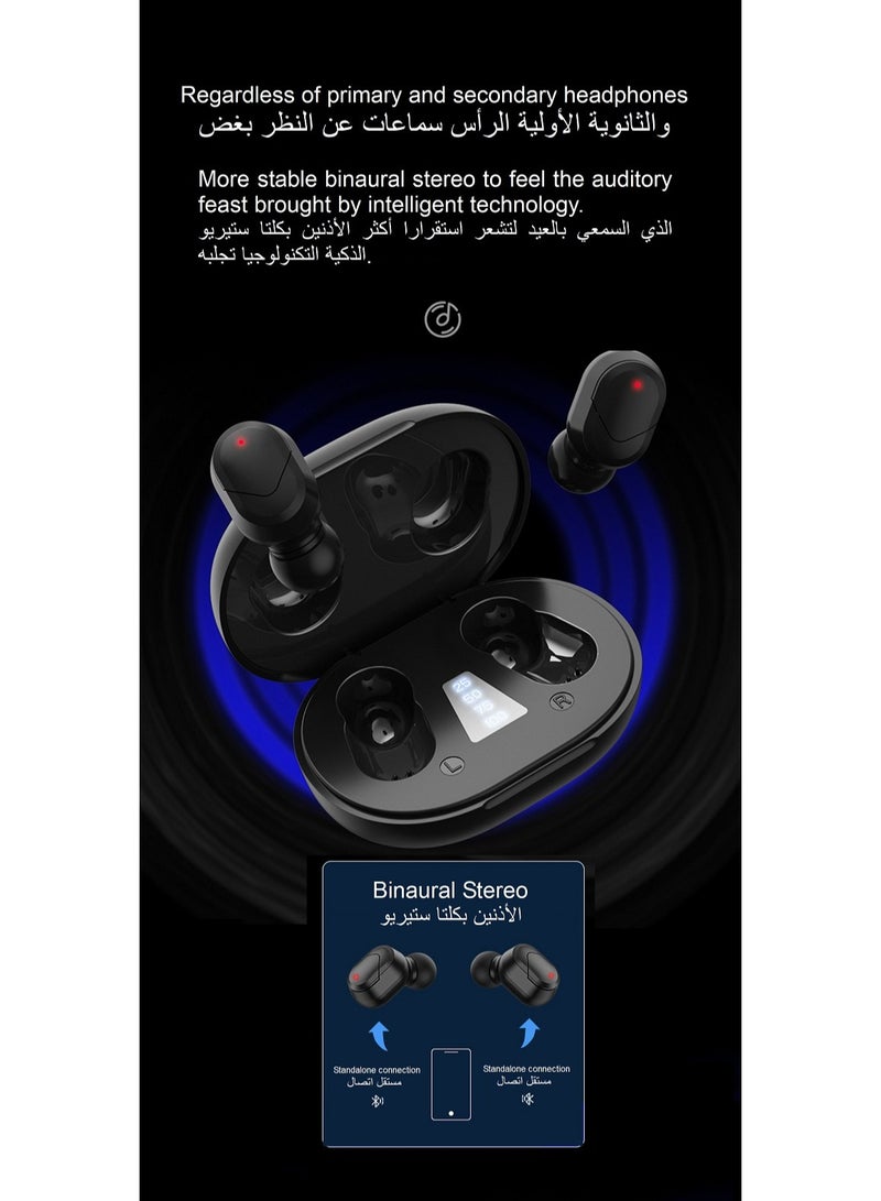 Stereo Earbuds Bluetooth Wireless Headphones HiFi Sound Headset Battery Digital Display