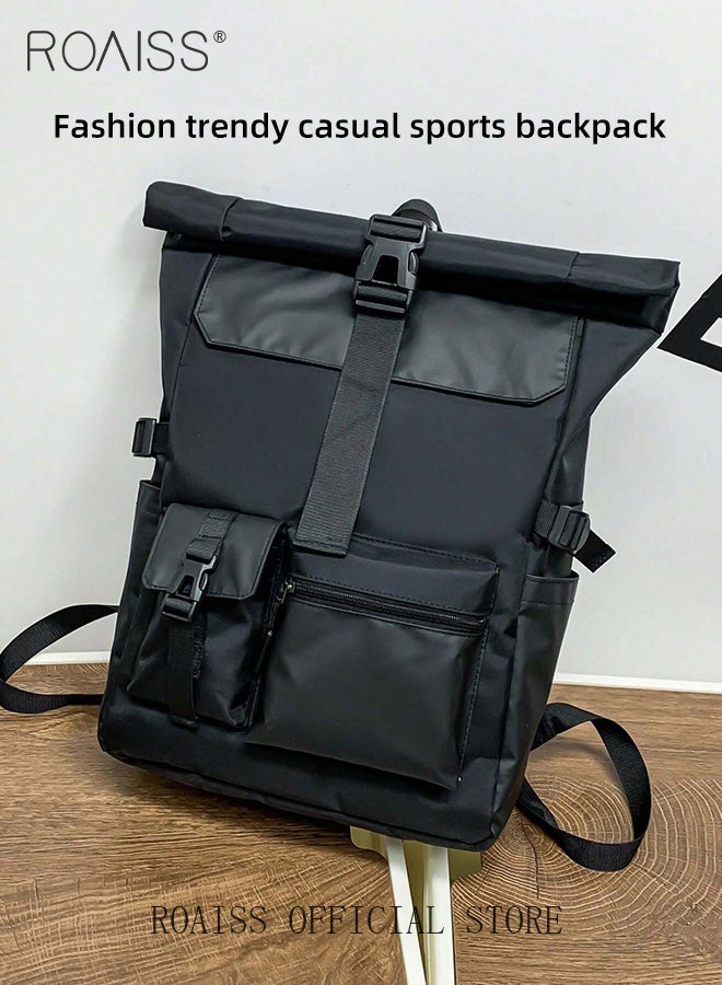 Roll Top Travel Backpack for Men with Multiple Pockets Large Capacity Lightweight Waterproof Sports Daypack Trendy Multi-functional Anti Theft Backpack for Business or Outdoor Trip