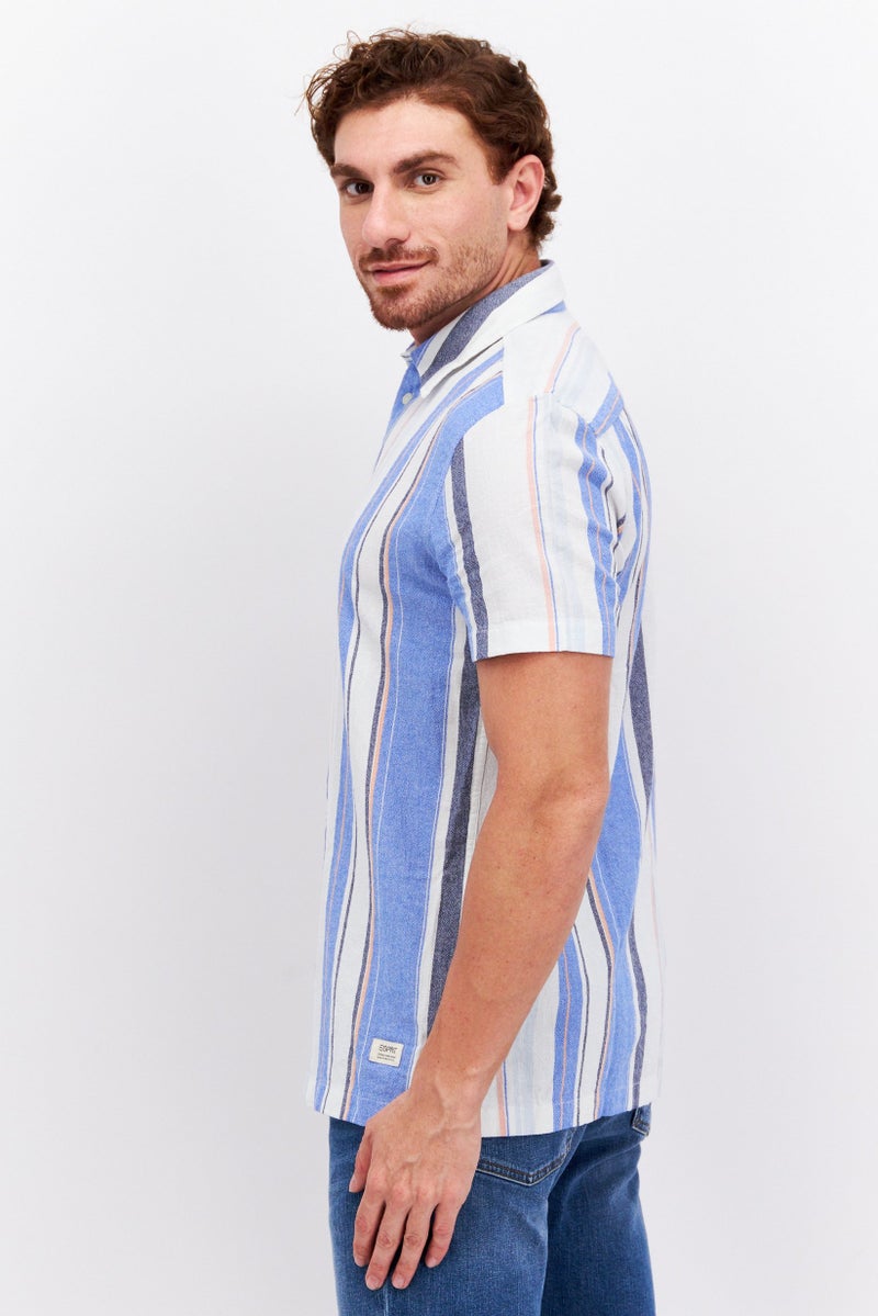 Men Regular Fit Stripe Short Sleeves Casual Shirt, Blue/White Combo